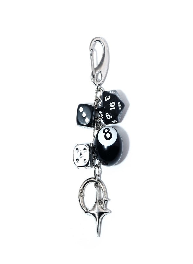SORGERLY 8 Ball Dice Charm Keychain - Cool Black Bag Purse Handbag Backpack Car Accessories - Y2K Aesthetic Star Key Chain for Women Men(Black) - Image 1